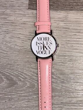 Pink Leather Strap Watch with 'More Issues Than Vogue' Dial
